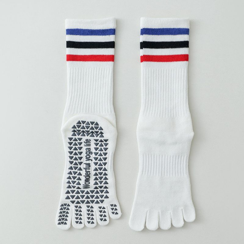 

Professional Women s Indoor Non Slip Pilates Yoga Socks White and blue bars