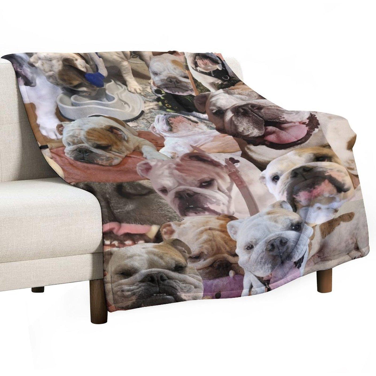 

Mochi the English Bulldog Collage Throw Blanket Flannel Cute Plaid Heavy Flannel Fabric Blankets 30x40in