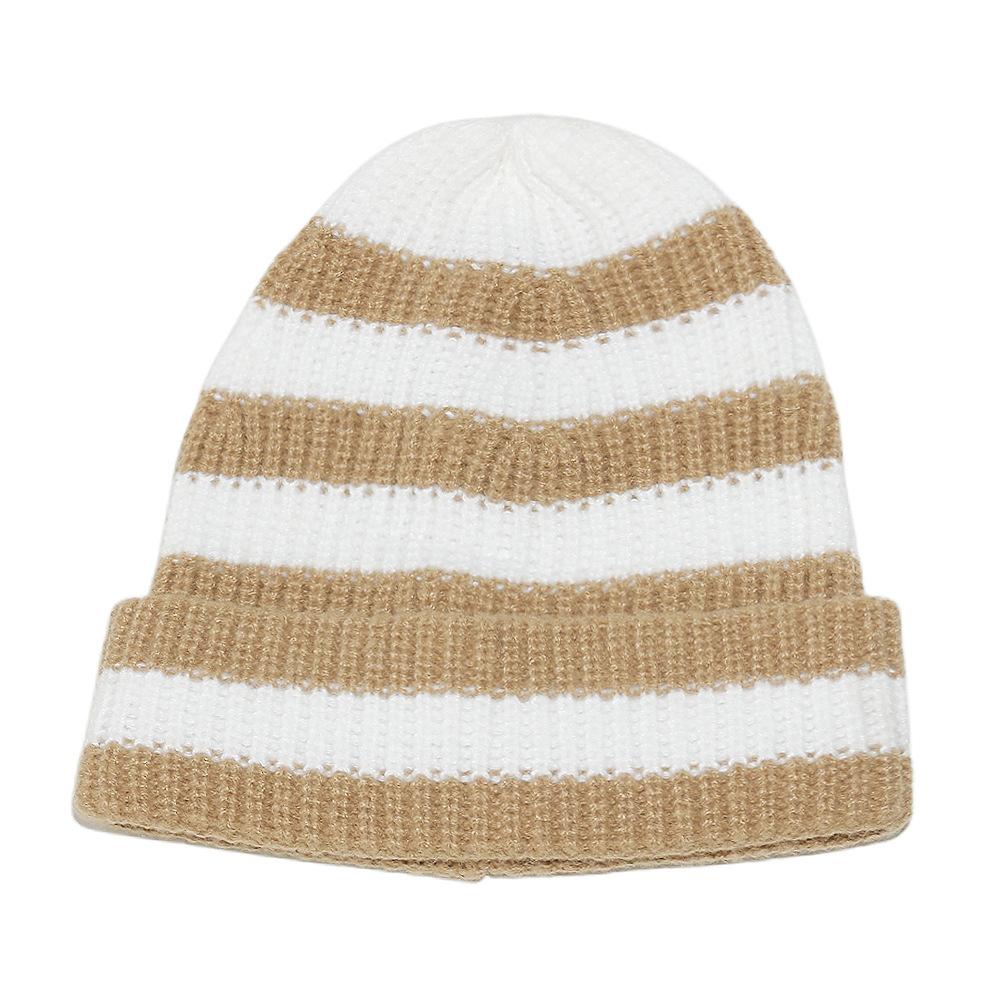 

Temu autumn and winter new wool hat cycling pullover hat color matching striped knitted hat ear protection hat men M（56-58cm） хаки