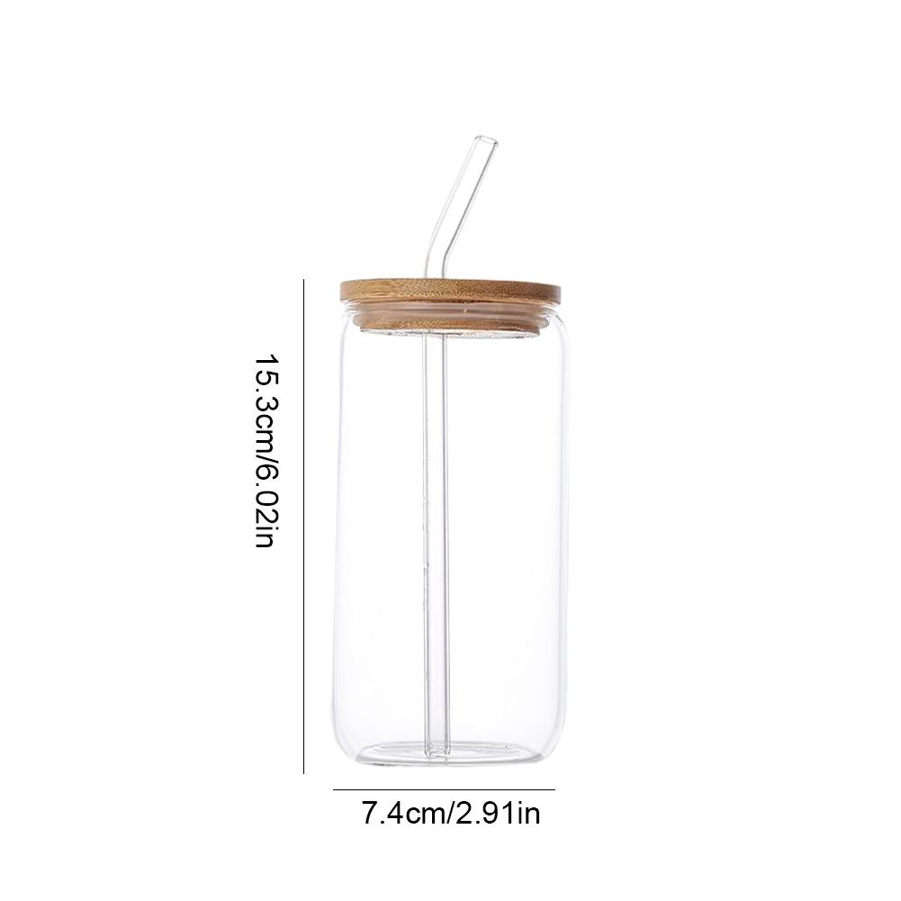 500ML/16oz Glass Cups with Lid and Straws Can Shaped Glass Mug Beer Wine Glasses Mugs for Bubble Tea Iced Coffee Smoothie 1/2pcs