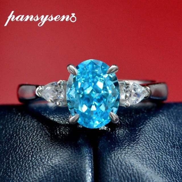 Sparkling 100 %925 Sterling Silver Oval 7 *9mm Red Pink Blue High Carbon Diamond Adjustalbe Rings For Women Fine Jewelry