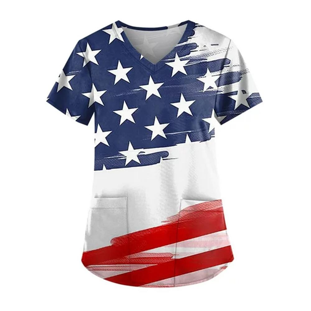 Women's T-shirt V-neck Nurse Uniform Star Print Casual Comfortable Short Sleeved Women's T-shirts
