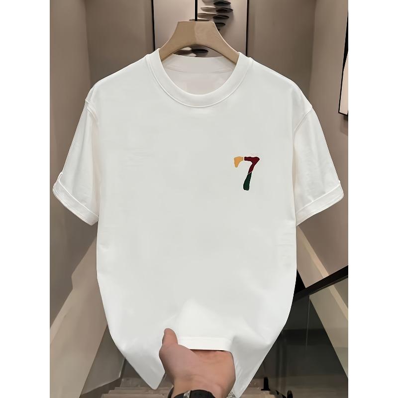 European sizes Men'S T-Shirt with Bold "17.78cm Graphic Print - Casual Round Neck, Short Sleeve,Breathable for Summer Outdoor Activities