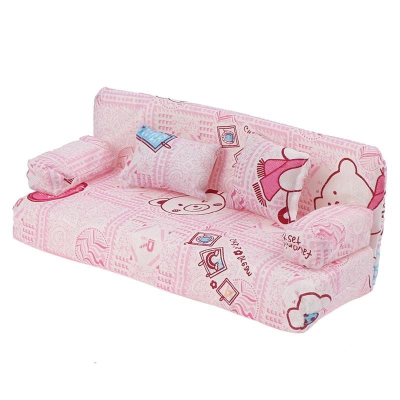 Dollhouse Small Floral Fabric Sofa Set Furniture With 2 Pillow Doll Accessories