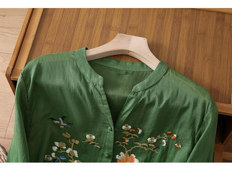 Embroidered Patchwork Cardigan - New Chinese Style Button-Up Shirt