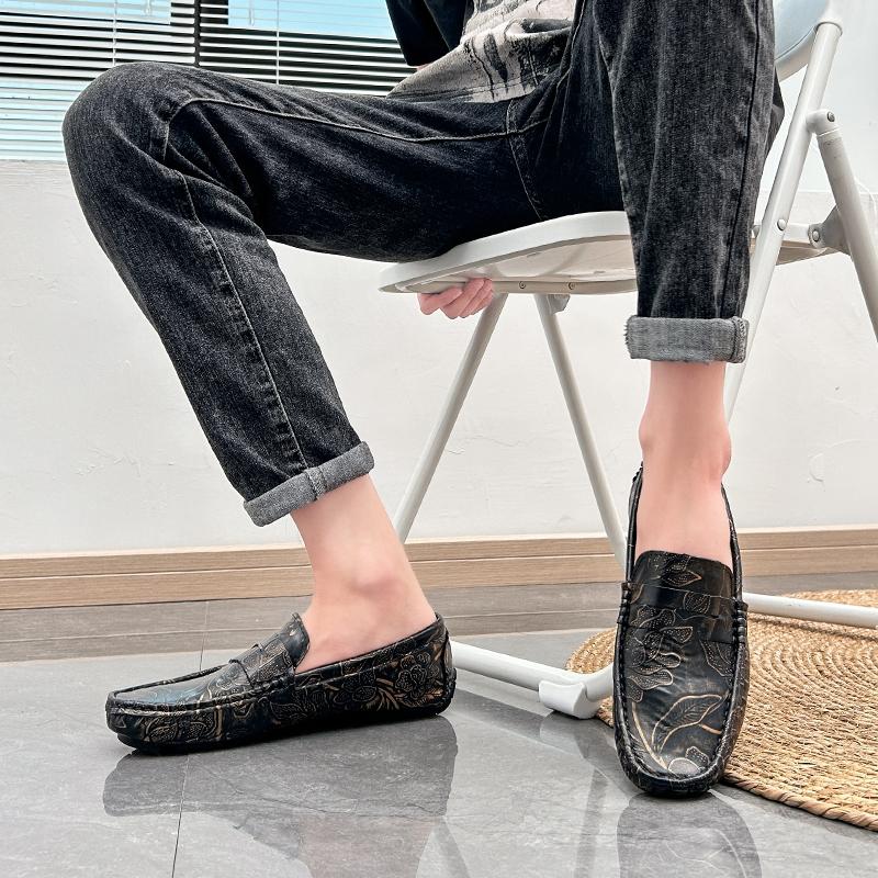 Men’s Moccasins Penny Loafer Driving Shoes Comfort Leather Flats Casual Slip On Plus Size Fashion Printing Shoes for Men