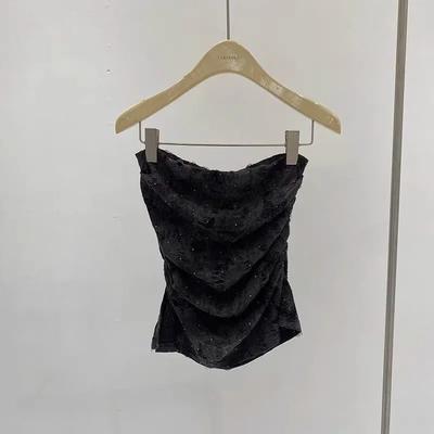 French Romantic Butterfly Tube Top Slit Summer Fashion Pleated Hot Girl Slim Off Shoulder Top