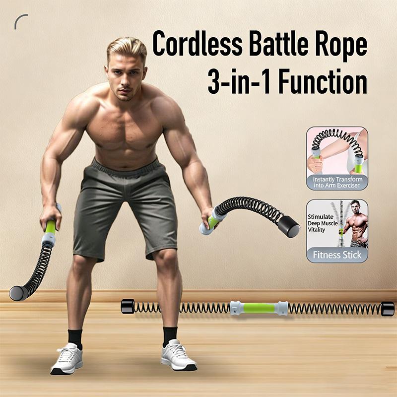 3-in-1 No Rope Battling Rope & Flexi-Bar Fitness Set, Home Workout Arm Strength Training Equipment