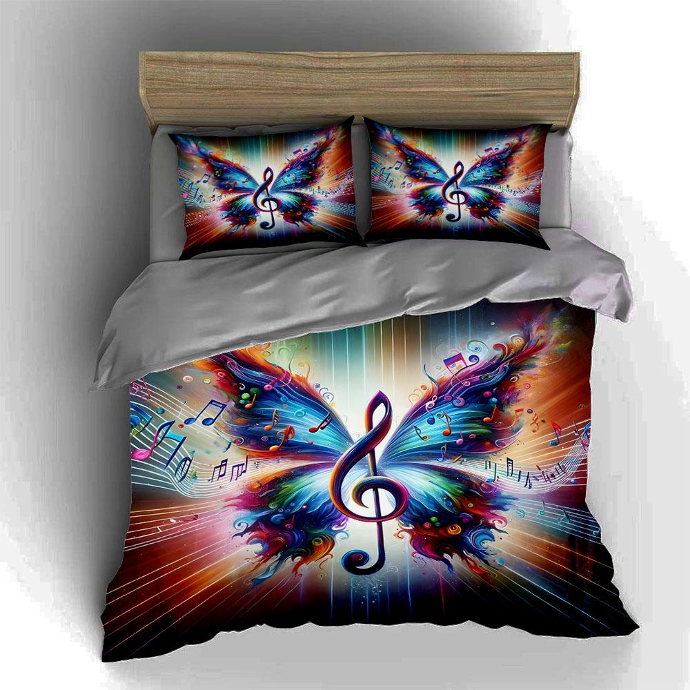 Musical Butterfly Design Bedding Duvet Cover Sets Duvet Covers Pillowcases Gifts (1 * Duvet Cover 2 * Pillowcases, Without Duvet Insert)