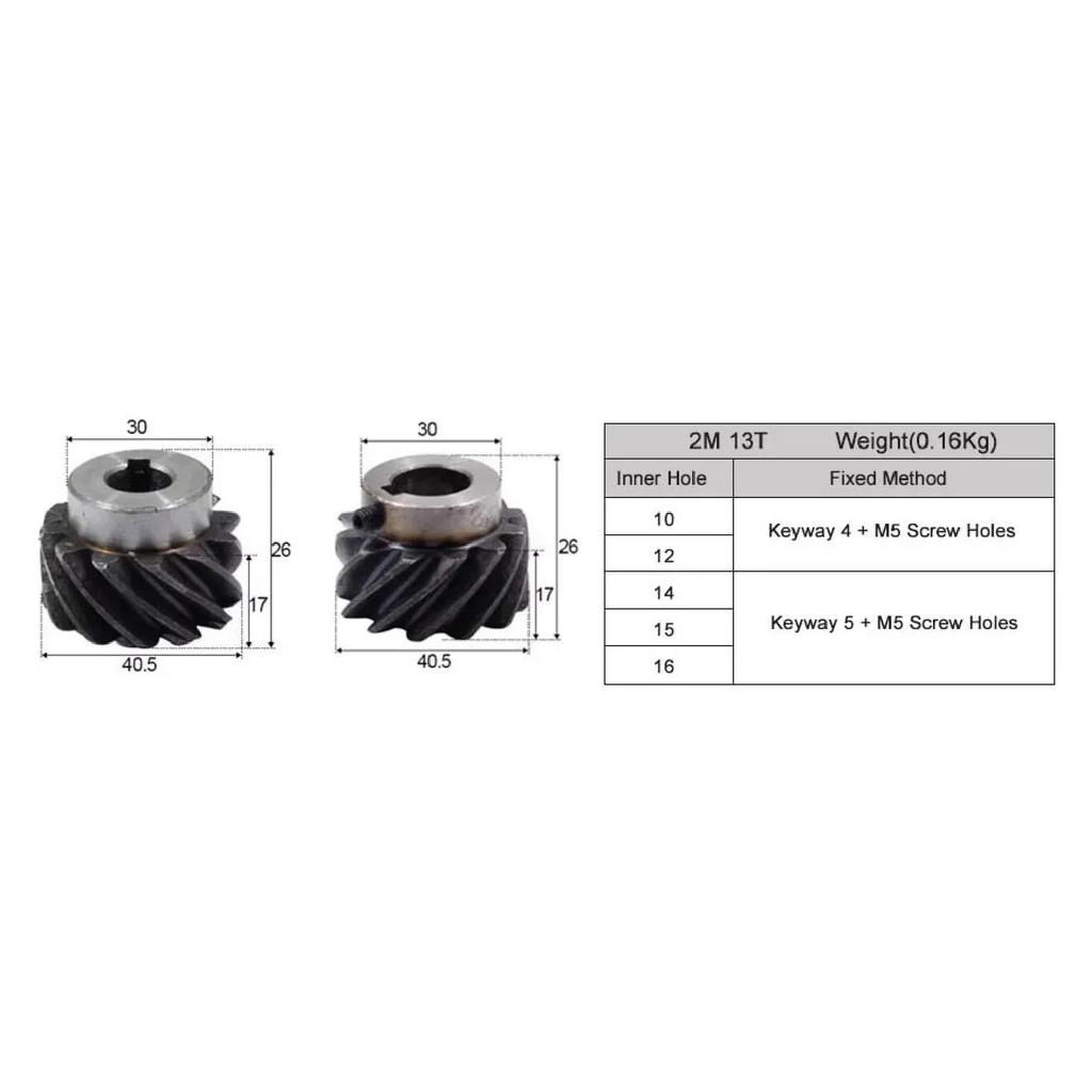 2M 3M 10T-30T High Torque 45° L/R Rotation Helical Gears Interlocking Machined Bore 180° Drive for Industrial Machinery