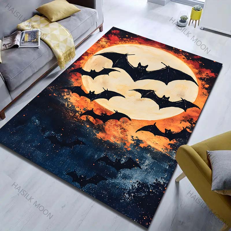 Halloween Themed Bats Printed Carpet for Living Room Bedroom Sofa Home Decoration Non-slip Floor Mat Modern Carpet Large Size