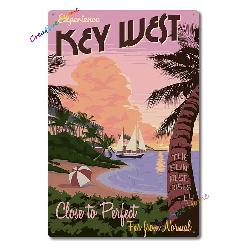 Metal Plaque Key West Southernmost Point Florida Poster Tin Sign Home Beach Club Club House Wall Decoration Retro Metal Plate