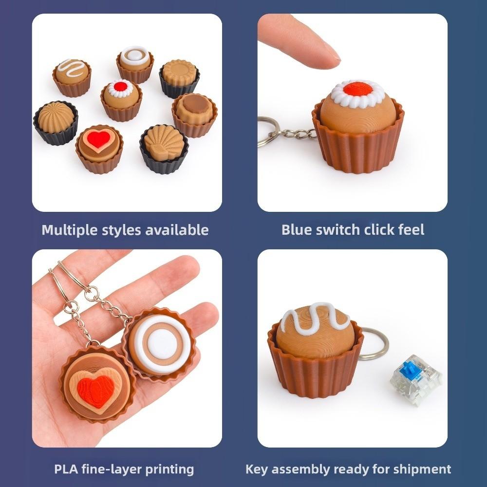 Cartoon 3D Printed Clicker Toys Shells Simulated Dessert Keychain Stress Relief Toys  Fidget Toys
