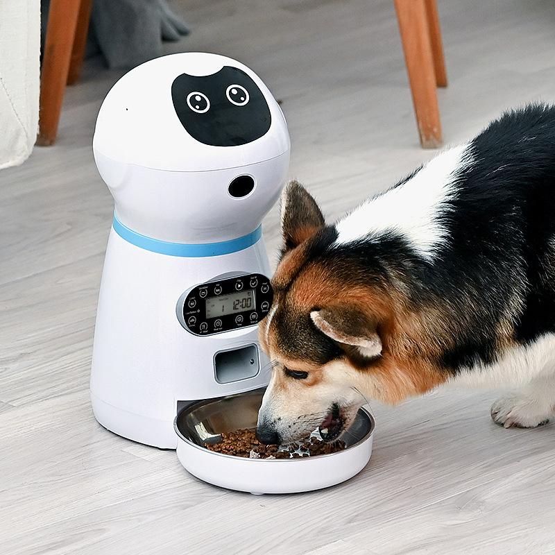 Intelligenter Haustierfutterautomat KI Automatische Katzenfutter Aufbewahrungsbox Kreativer Roboter Hunde Futterautomat Haustier Steuerbarer Futterspender Sprachanruf