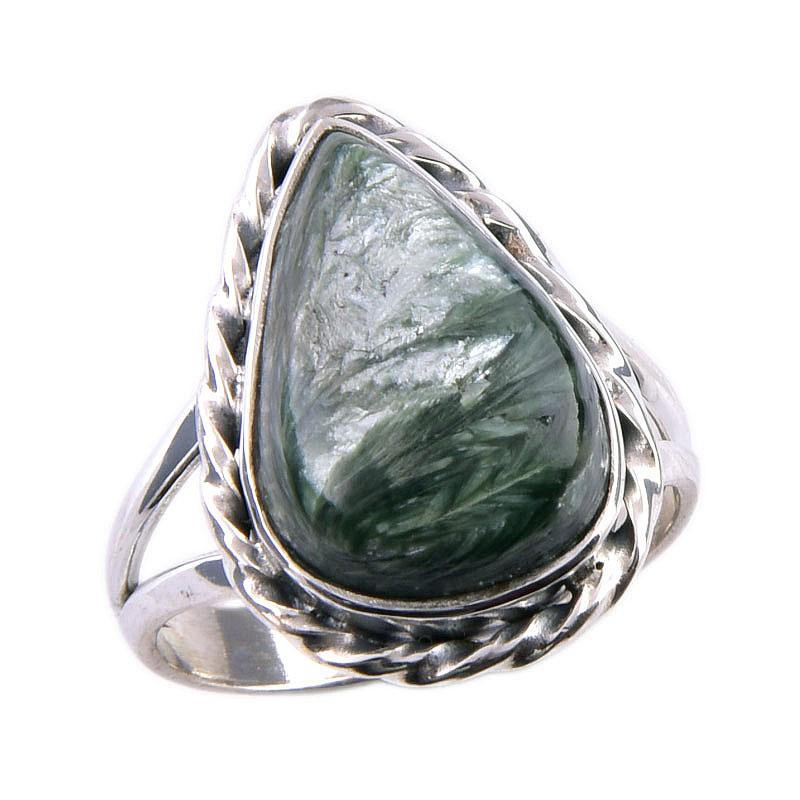 Natural Seraphinite Gemstone 925 Solid Sterling Silver Jewelry Ring Size 7 W6g06