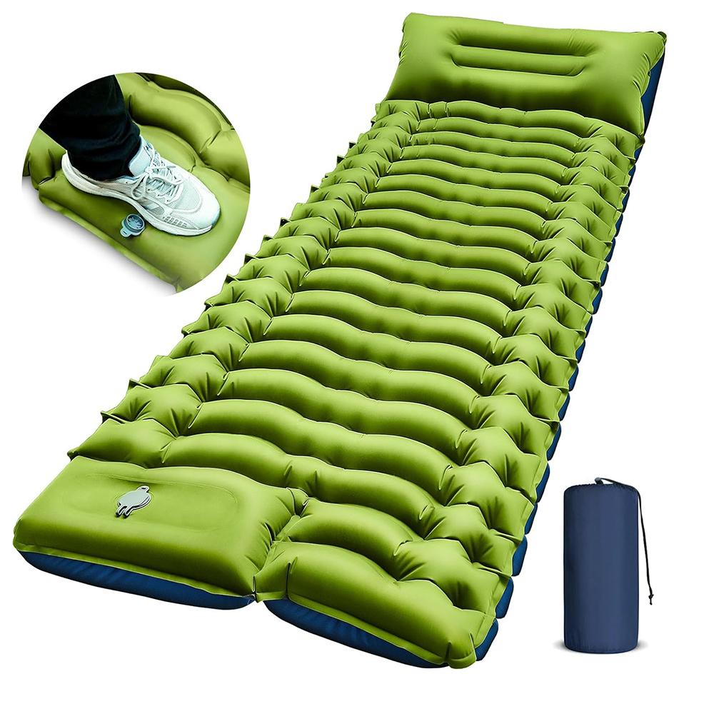 Camping Sleeping Pad Ultralight Camping Mat with Pillow Built-in Foot Pump Inflatable Sleeping Pads Compact for Camping Hiking