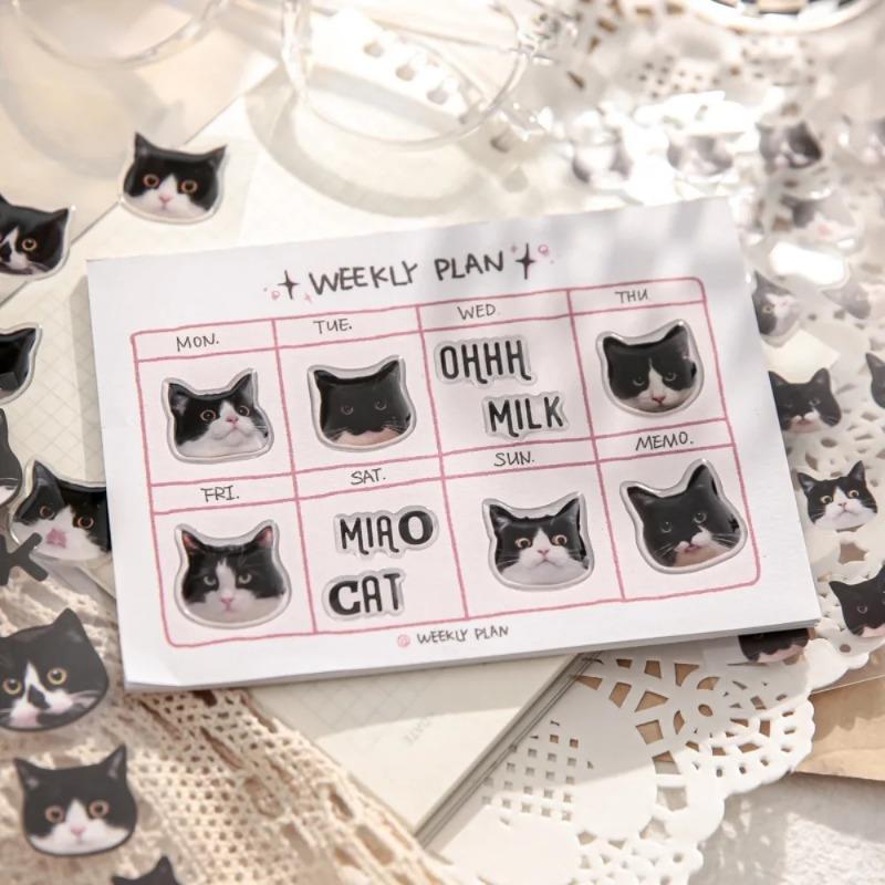 Mr. Paper Cute Cat Head Flat Sticker Cartoon Animal Guka DIY Handbook Decoration Kawaii Stickers Stationery 4 Style