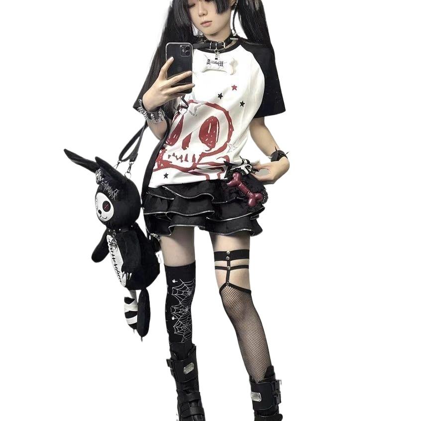 Emo Punk T-shirt Grunge Aesthetic Y2K Spring Long Sleeve Harajuku Loose Casual Rock Subculture Harajuku Top Street Student Summer