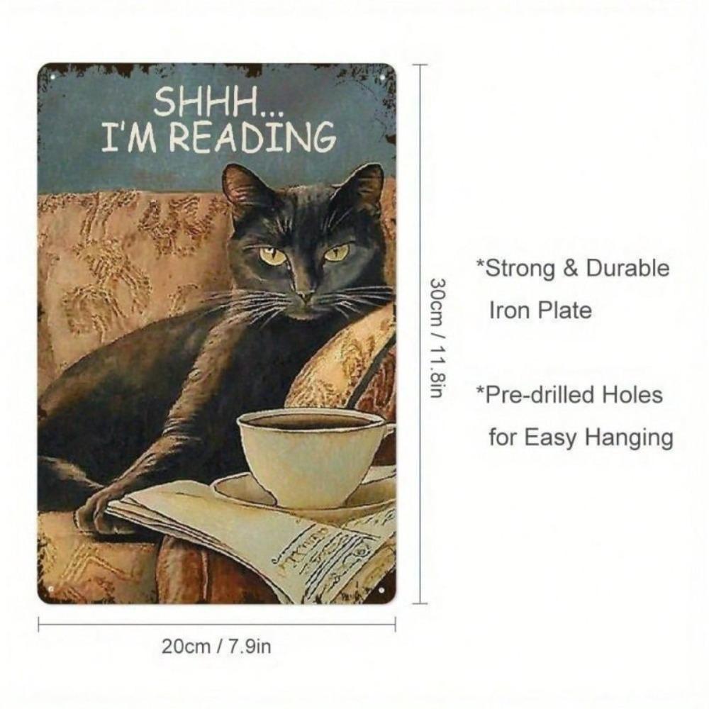 Vintage Black Cat Book Metal Poster, Waterproof Wall Art Home Decor