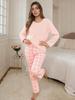 Women's Soft Warm Flannel Pajama Set Crew Neck Sweatshirt Top and Plaid Pants Loungewear