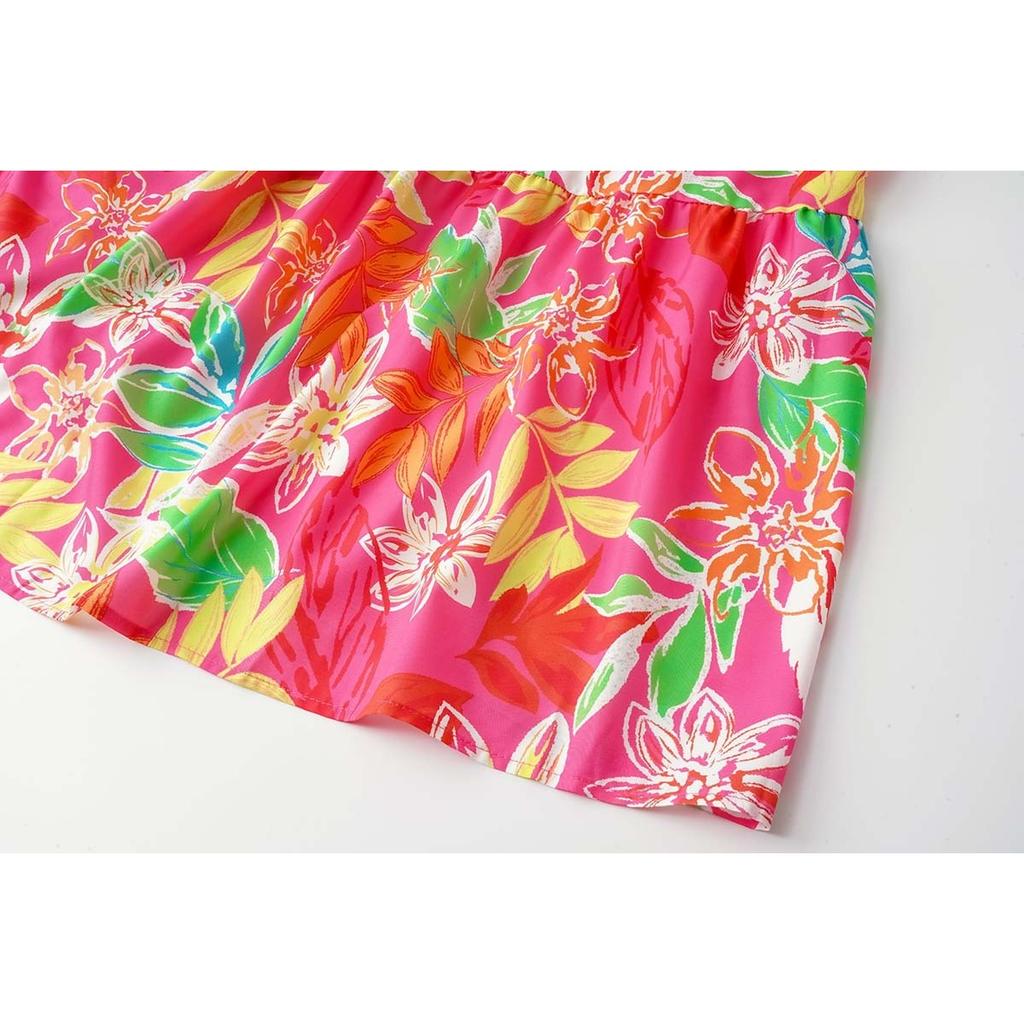 Summer Women Leaf Print Wrap Chest Tie Strap Dress, Casual Fashion Dresses for Women