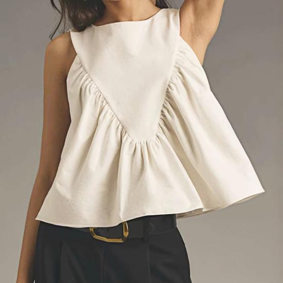 Women Vest Commuter Casual Style Shirt Tops Solid Color Loose Fit Round