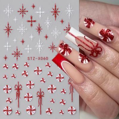Christmas Manicure Sticker French Red And White Snowflake Bow Windmill Adhesive Nail Sticker