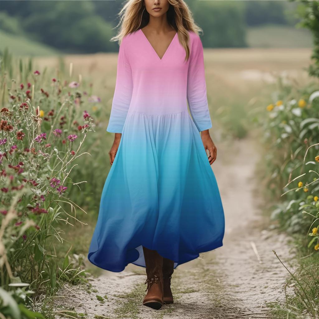 Women's Casual And Fashionable Round-neck Long Sleeve Mid Length Dress