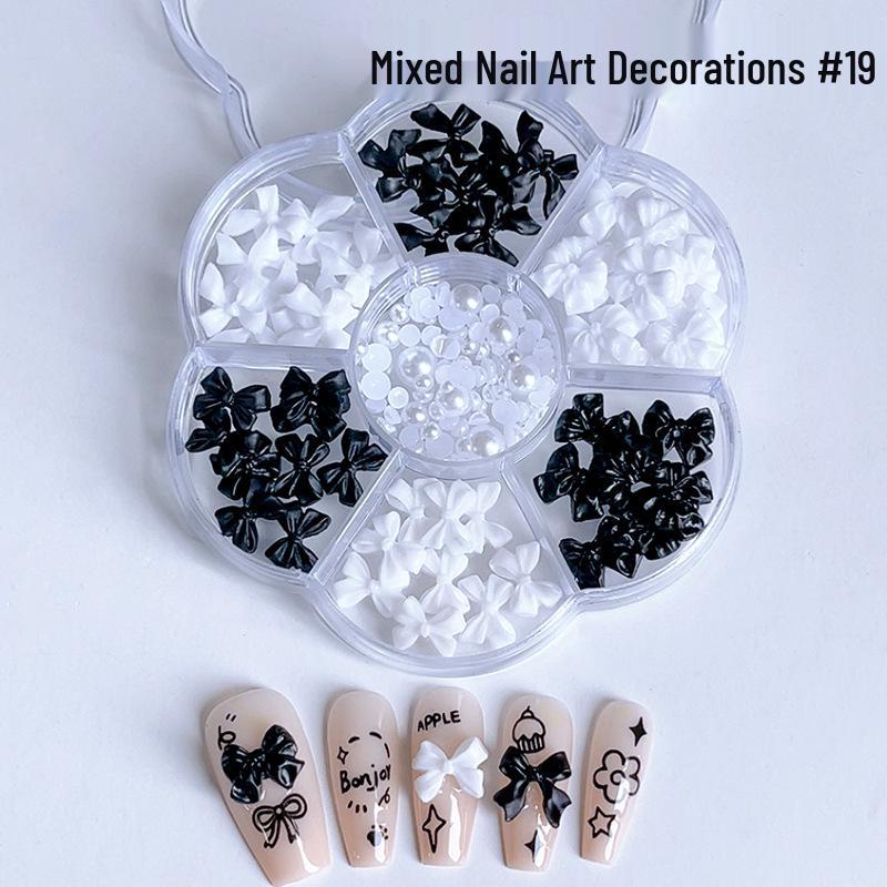 Plum Blossom Pearl Bow Flower Nail Rhinestones - Sparkling Mixed Nail Art Decorations