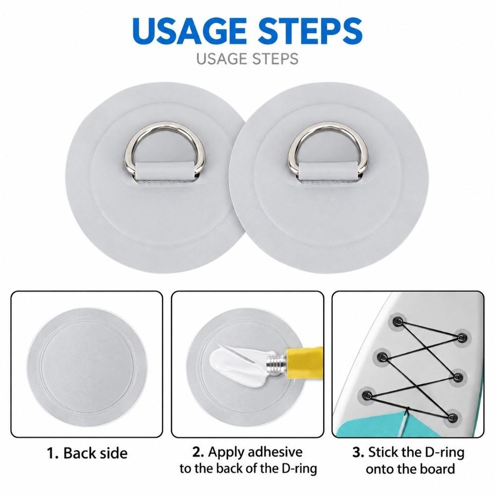 4PCS Lightweight D Ring Patch 3.1 Inch Kayak D Ring for Surfboard Stand Up Paddleboard