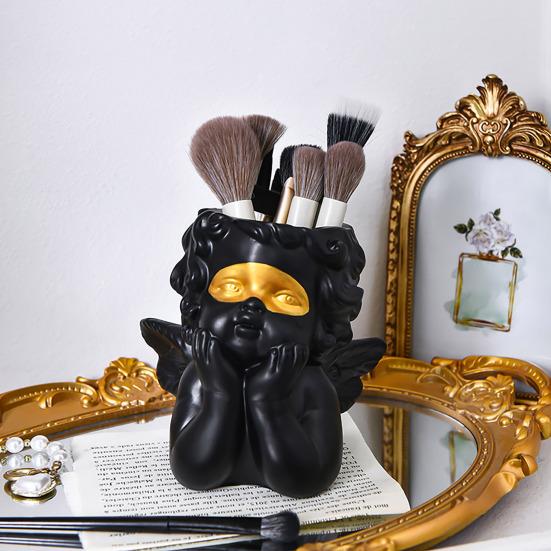 Desktop Makeup Brush Holder Pen Organizer Durable Construction Large Capacity Cute Angel Design Makeup Brush Cosmetic Container