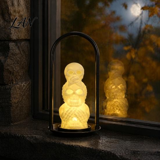 Gothic Home Decor Ornament Halloween LED Skull Night Light, Resin Decorative Candle Lamp Creepy Light for Parties Room, Haunted House, Unique Tabletop
