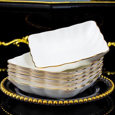 Tai Shun 8-inch Gouden Lotus Keramisch Vierkant Bordenset (Verpakking van 6 stuks)