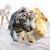 1 PC Automatic Folding Umbrella - White Tiger with Falling Leaves Pattern, Portable & Foldable Design with 8 Ribs, Christmas Birthday Gifts