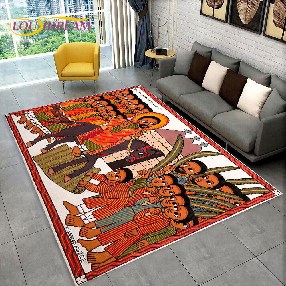 3D Africa Ethiopian Painting Art Custom Cartoon Area Rug Large,Carpet for Home Living Room Sofa Doormat Decor,Non-slip Floor Mat
