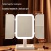 LED-Lit, Double-Sided, Triple-Fold Makeup Mirror with Rotating Desktop Stand and Three-Color Dimming for Girls