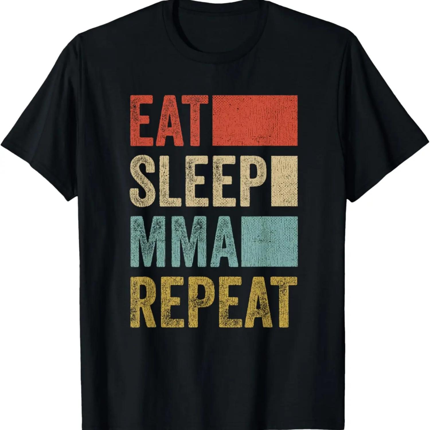 Ретро Ешь Спи ММА Повторяй Одежда ММА Смешная футболка ММА XXXXXL чёрный
