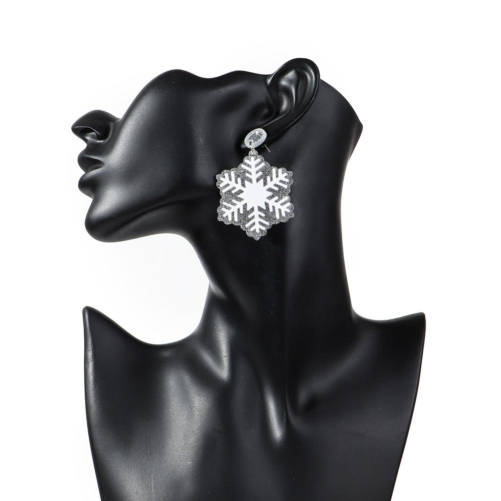 3pair Glitter Christmas Snowflake Acrylic Earrings for Women New Year Double-Deck Snowflakes Drop Earring Party Jewelry Gifts