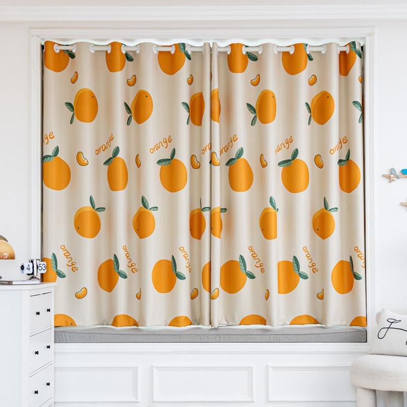 Short Curtain Finished Product Clearance Full Blackout Orange Internet Celebrity Fruit Small Curtain Bay Window Children'S Digital Printing Cartoon
