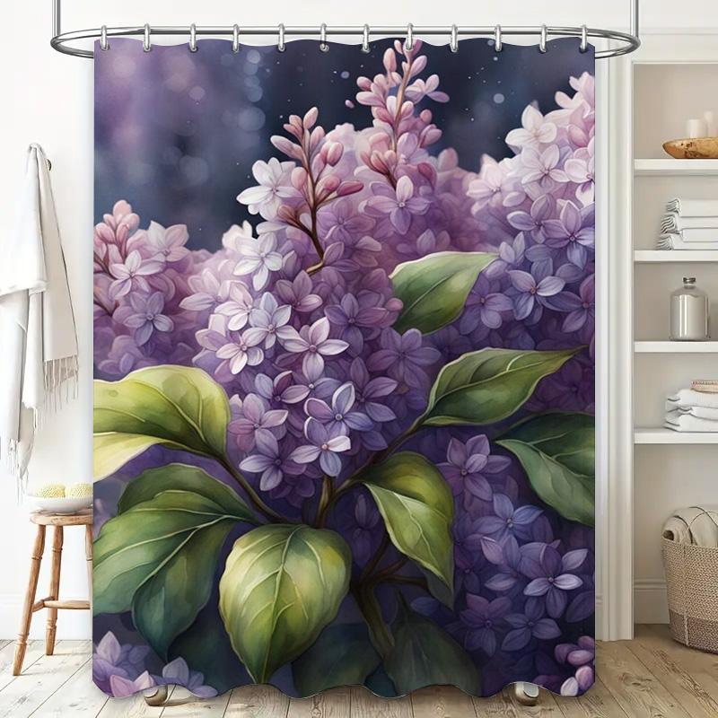 Purple Lilac Shower Curtain Lavender Flower Print Bathroom Decor 3D Digital Printing Waterproof Fabric Bath Rug Set Home Decorat