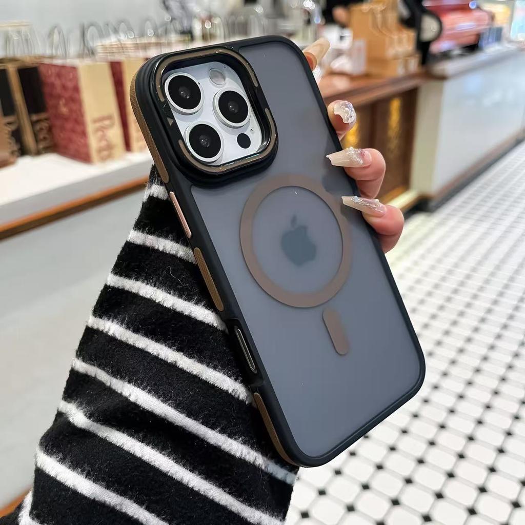Applicable To IPhone16ProMax Lens Holder Mobile Phone Case Apple 15ProMax Dual Color Magnetic 14 Protection Case