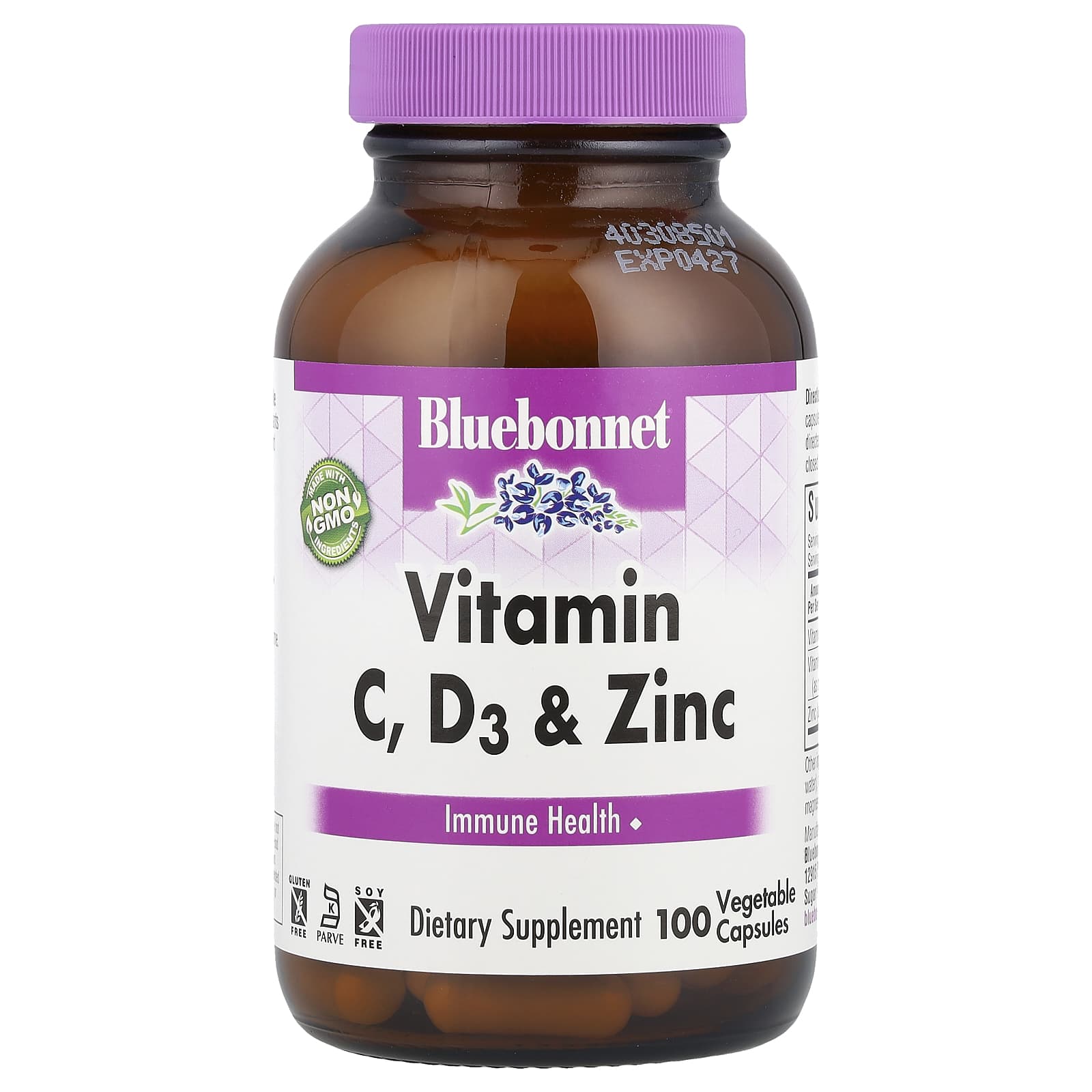 

Bluebonnet Nutrition, Vitamin C, D3 and Zinc, 100 Veggie Capsules