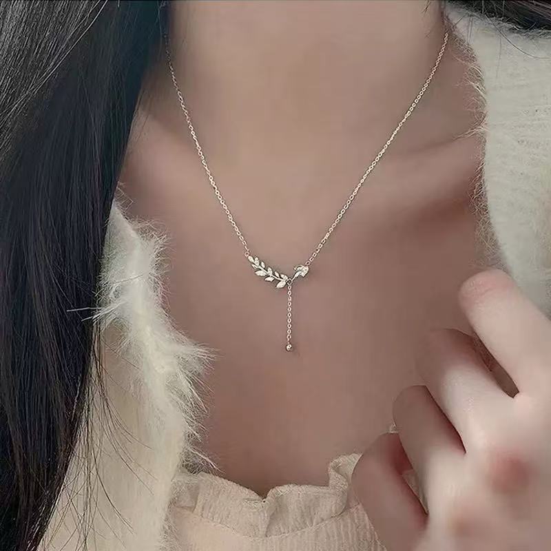 New imitation pearl love necklace cold wind sweet simple OT buckle collarbone chain female niche