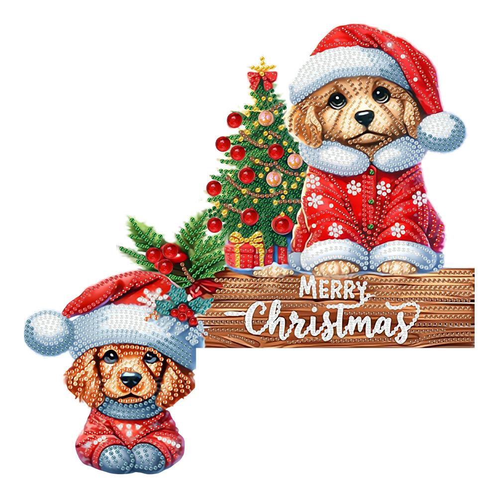 DIY Xmas Diamond Painting Door Frame Hanging Decor Partial Drill Decorative Wooden Door Pendant Diamond Arts Set for Home Office