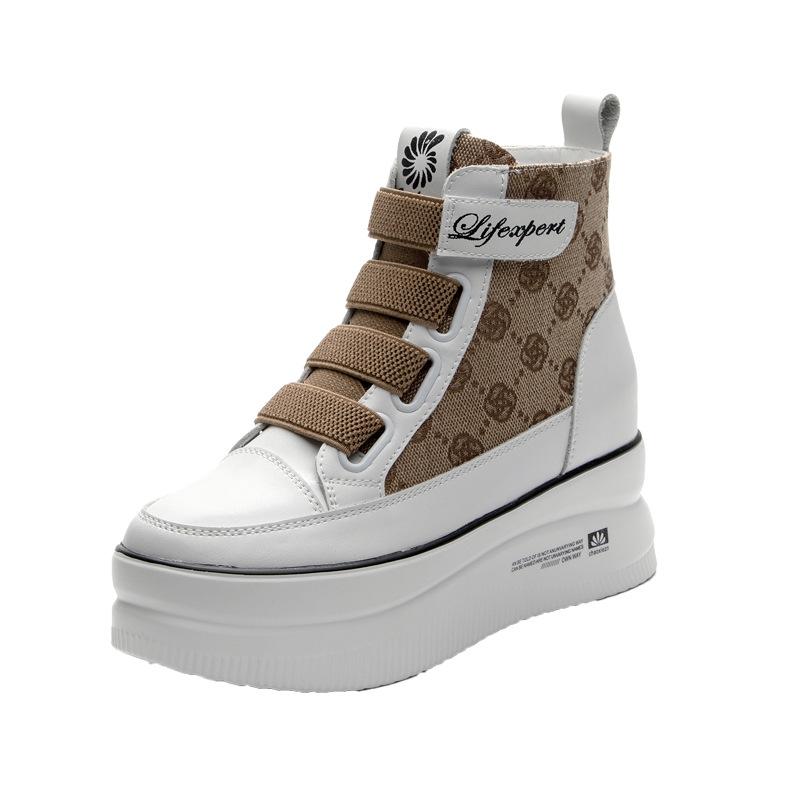 High-top Shoes Women's Autumn 2025 New Leisure Sports Little White Shoes Women's Thick-soled Inner Height Increase Velcro Short Boots Women