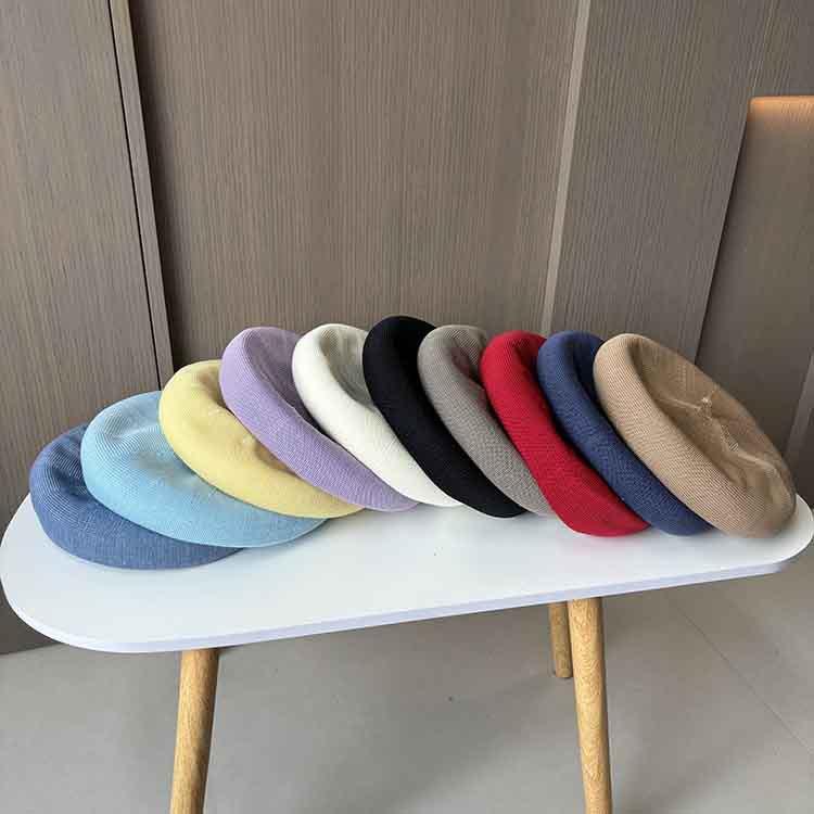 Fashion Versatile Black Painter Hat Women's Knitted Ice Silk Breathable Solid Color Pumpkin Hat Thin Summer Beret
