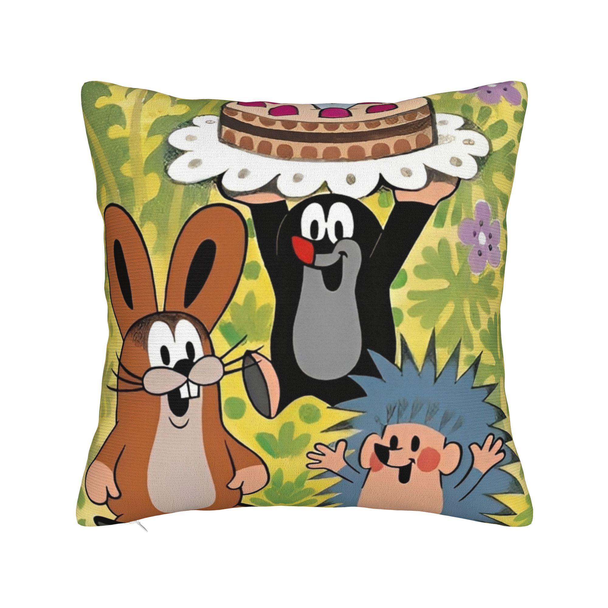 

Soft The Little Mole Krtek Pillowcase Fabric Cushion Cover Gift Cartoon Floral Throw Pillow Case Cover Home Zipper 12x12Inch