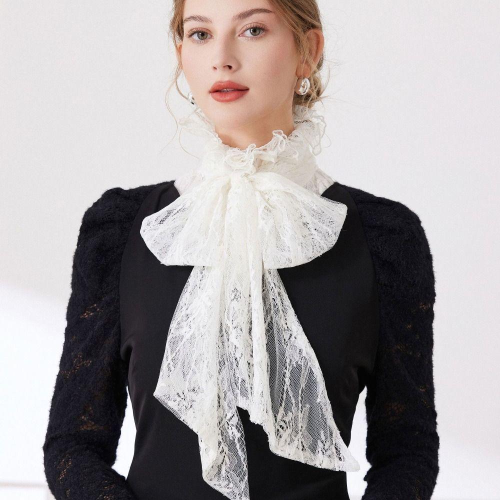 Detachable Bow Lace Collar Vintage Ruffled edge Collar Cameo Lace Fake Collar  Wedding