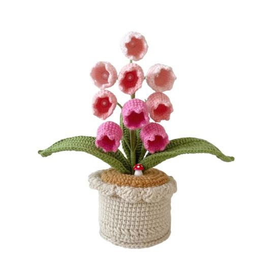 

Crocheted Potted Bell Flower Decoration Handmade Knitting Floral Ornament Artificial Hand Woven Flower Home Office Table Centerpiece