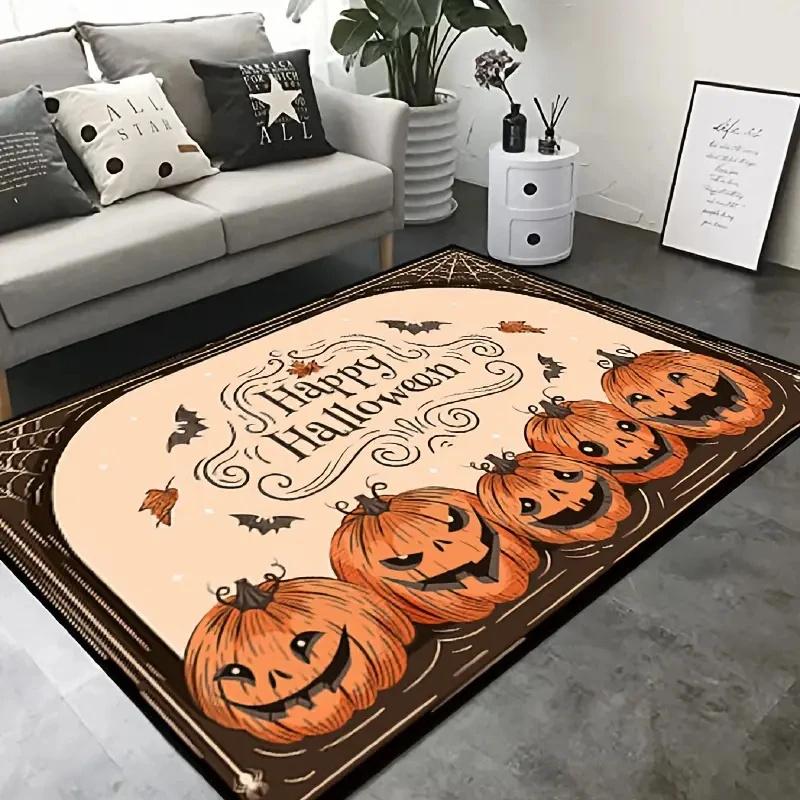Halloween Carpet for Living Room Spooky Witch Pumpkin Decor Sofa Table Large Area Rug Bedroom Bedside Floor Mat Non Slip Doormat